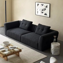 意大利极简小户型客厅三人沙发组合黑色复古侘寂风羊羔毛贵妃沙发