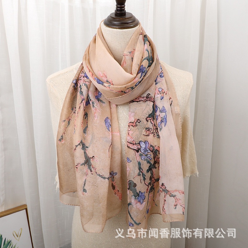 Chiffon Printed Scarf Mother Fashion All-Match Silk Scarf Female 155 * 50cm Chiffon Long Silk Scarf Factory Wholesale