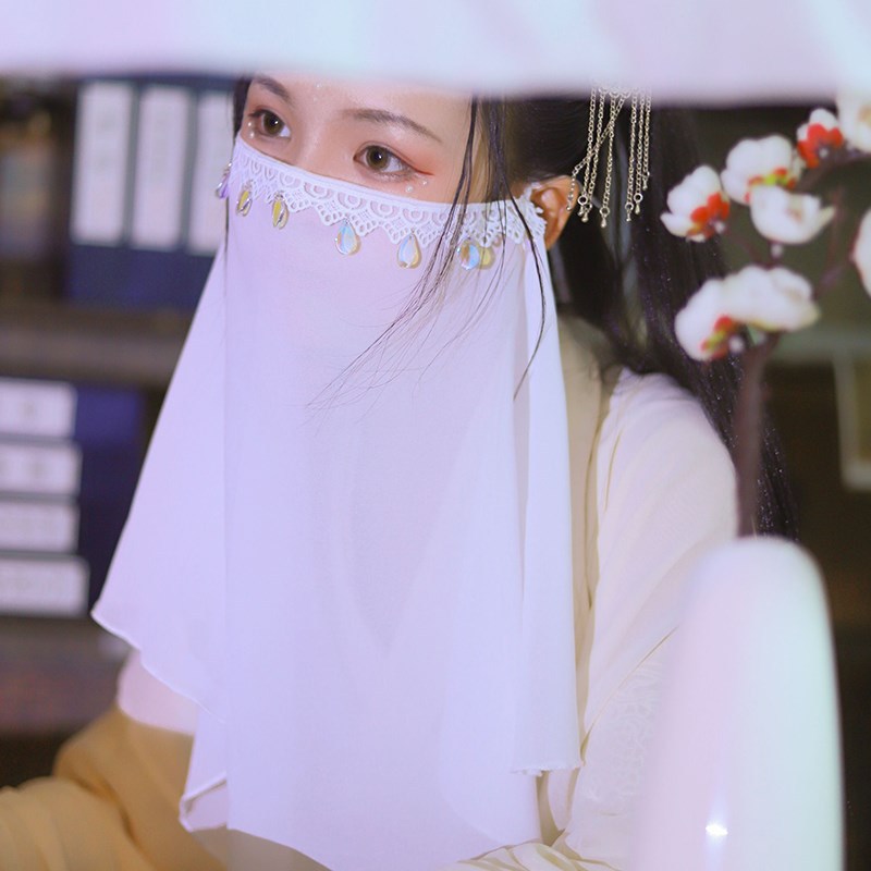 汉服面纱面帘纱巾遮脸古装配饰夏季防晒古风仙气流苏女头饰发饰女