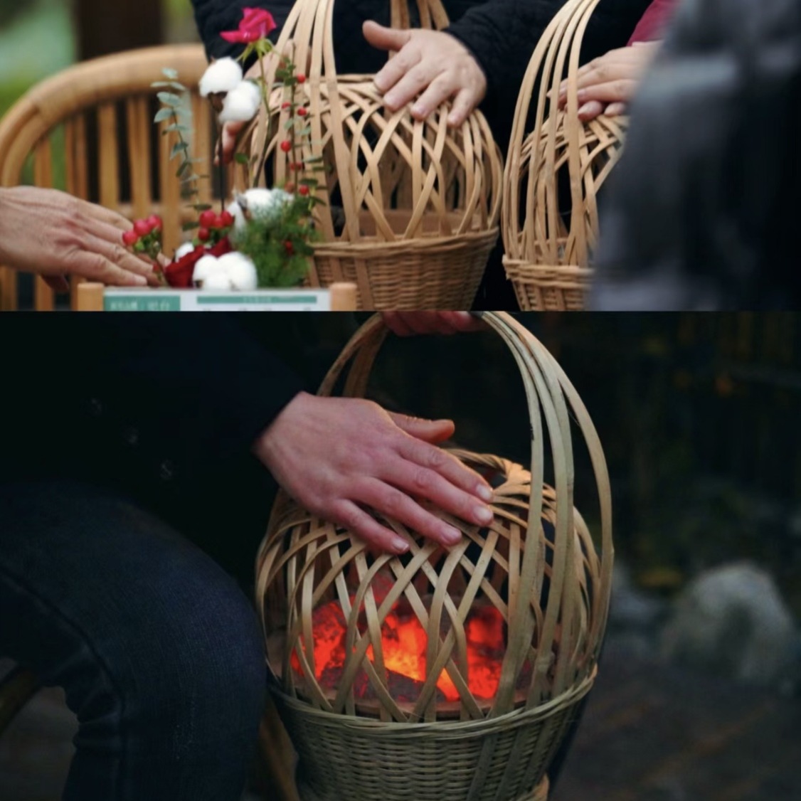 火笼竹编老式烘笼手工竹编取暖火盆火篮怀炉家用老人手提式烤火笼