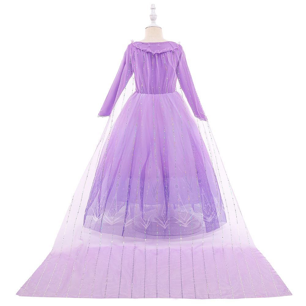 亚马逊跨境冰雪奇缘紫色网纱爱莎公主裙学校表演服礼服女孩公主裙