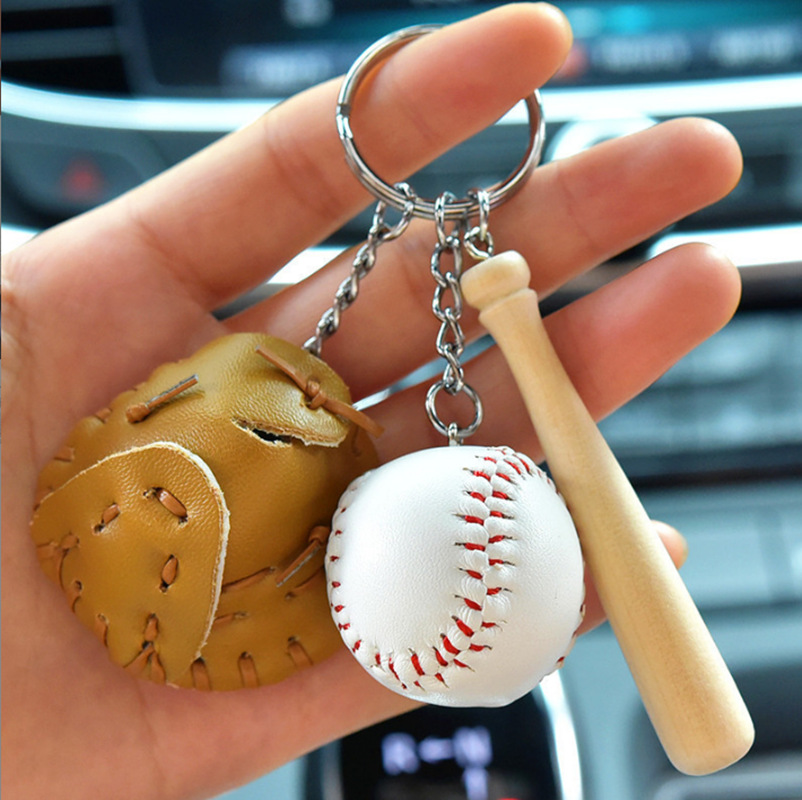 gift baseball keychain bag pendant baseball three-piece gift key ring key chain printable logo