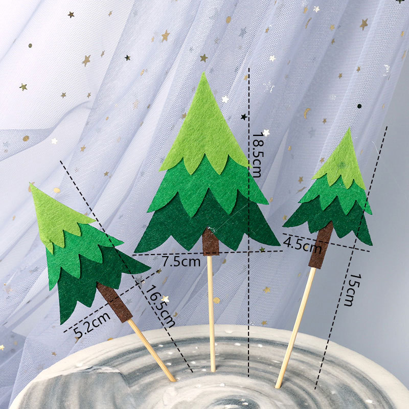 小树蛋糕插牌森林系列毛毡树无纺布圣诞树叶子生日装饰插件田园风