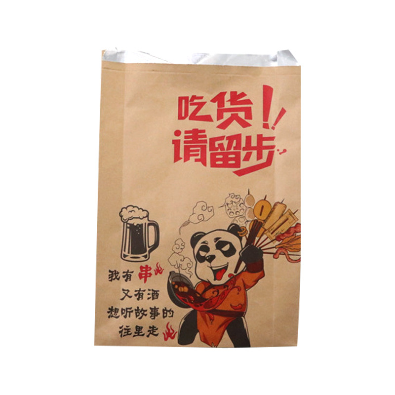 Factory in Stock Kraft Paper Food Aluminium Foil Bag Insulation Oil-Proof Barbecue Bag Takeaway Packing Bag Aluminum Foil Paper Bag