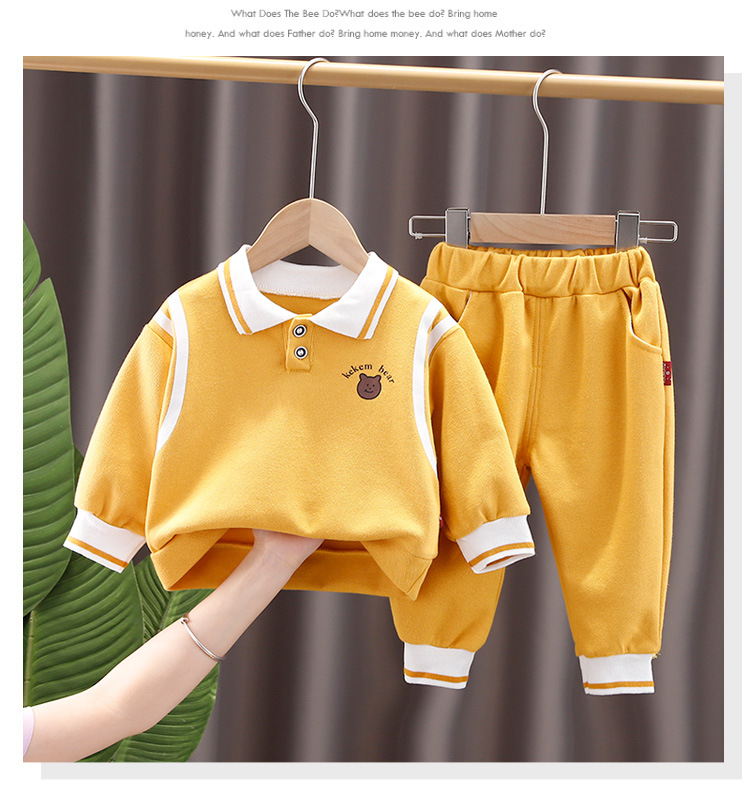 Children Western Style Fashion Lapel Sweater Two-Piece Set 2021 Early Autumn New Boys' Handsome Long Sleeve Leisure Suit