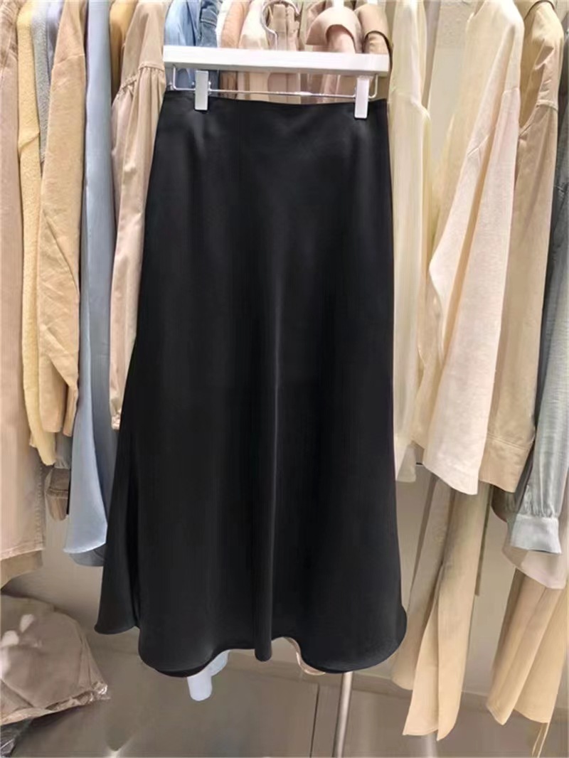 Korean Dongdaemun 2023 Summer New Elegant Elastic High Waist All-Matching Mid-Length Acetate Satin Skirt for Women