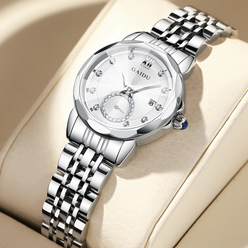 凯度女士手表时尚气质镶钻女石英表日历夜光腕表防水精钢跨境女表