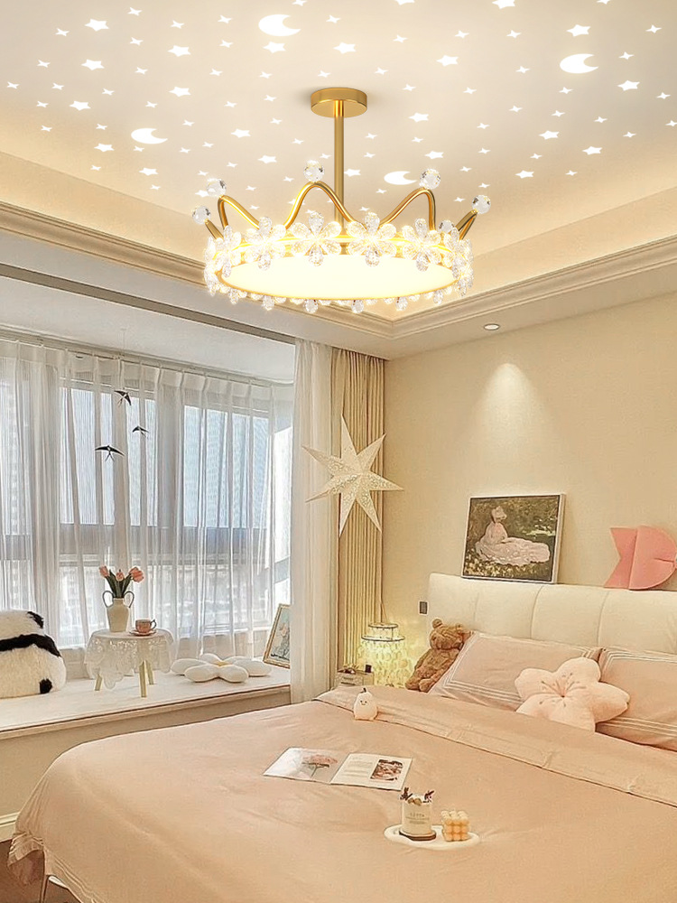 卧室吊灯北欧创意个性皇冠星空灯儿童房灯网红男孩女孩轻奢水晶灯