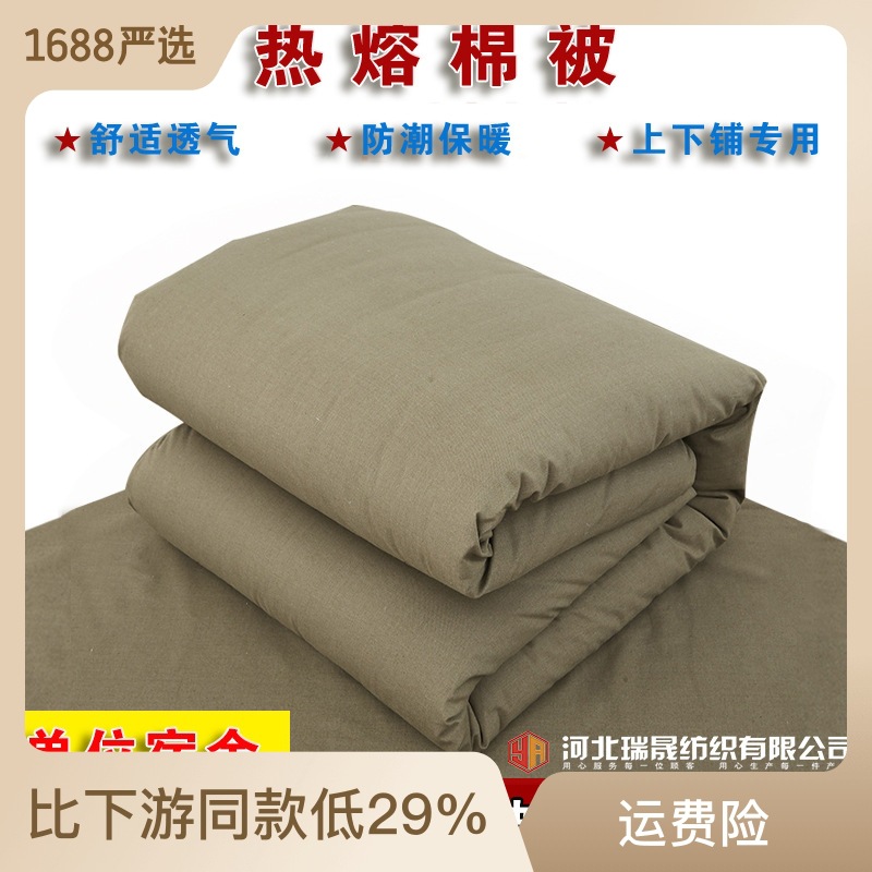 Factory Wholesale Army Green Hot Melt Quilt Thickened Warm Worker Military Training Quilt for Student Dormitory Winter Single Quit