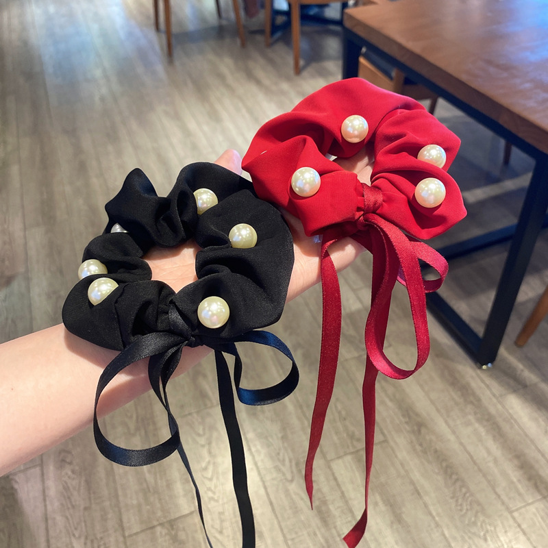 韩国丝带扎头绳2021新款蝴蝶结头饰女简约气质大肠发圈时尚发饰品