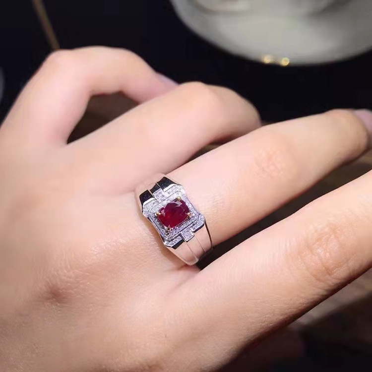 86ct鸽血红天然红宝石戒指男戒18k金镶嵌钻石彩宝男款定