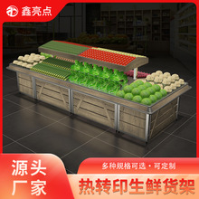 生鲜超市货架果蔬组合 热转印木质单面靠墙多层陈列展示架子厂家