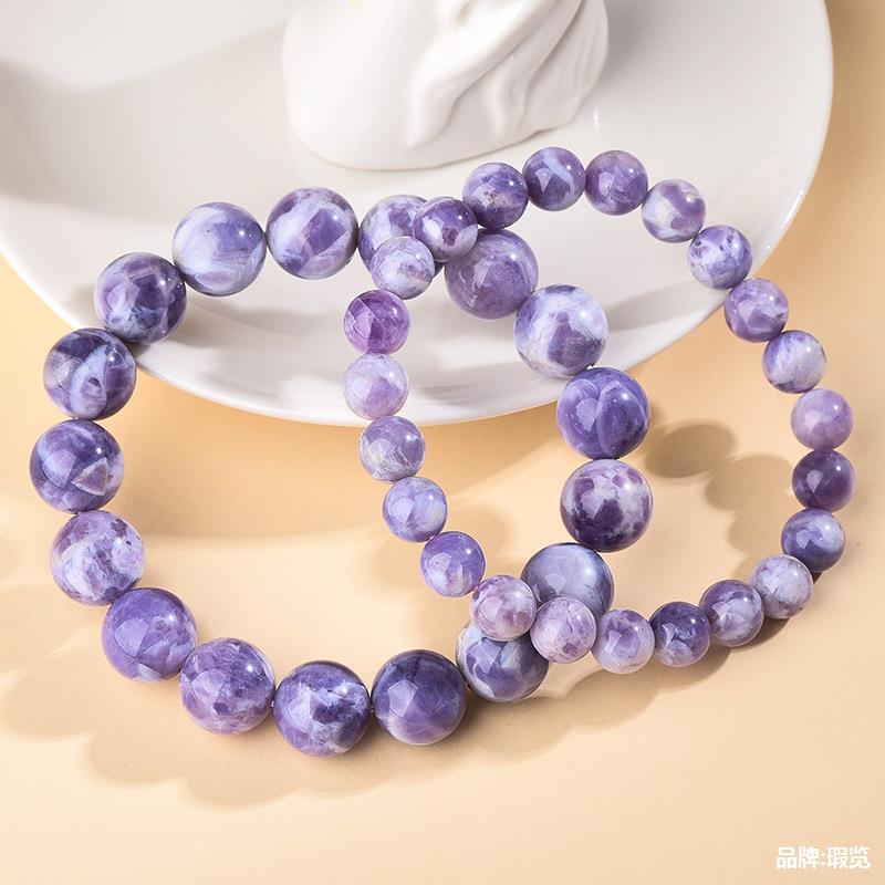 新品天然奶昔色紫玉晶手链玉化紫水晶手串水晶批发市场彩宝供应链
