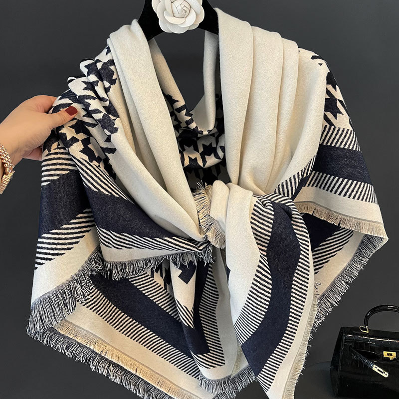 Autumn and Winter New Letter Jacquard Talma Women's Light Luxury High-Grade Versatile Artificial Cashmere Scarf Thick Warm Scarf