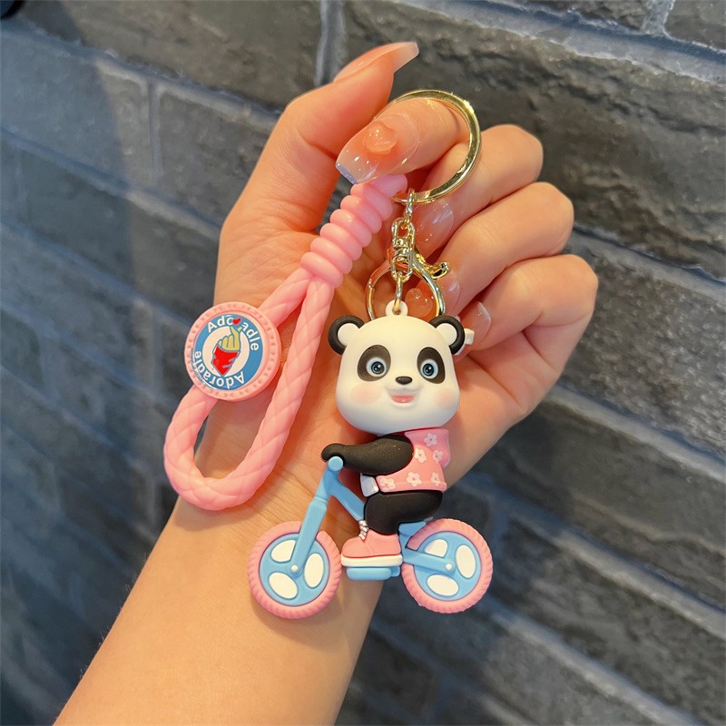 Creative National Fashion Panda Keychain Cute Cycling Panda Key Chain Men and Women Handbag Pendant Small Pendant Gift