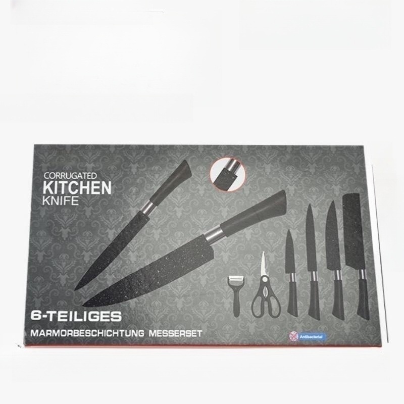 Stainless Steel Household Kitchen Knife Kit Painted Horseshoe Handle Starry Sky Ink Rice Stone Pattern Six-Piece Set