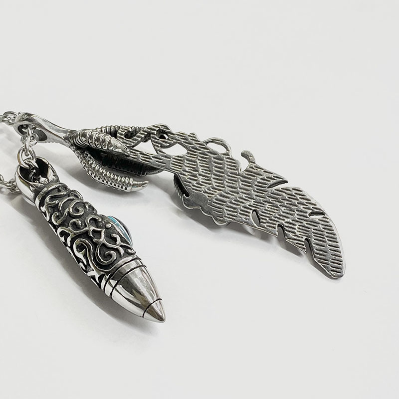 高桥鹰爪羽毛项链日系潮牌个性复古钛钢太角链套链男女情侣嘻哈