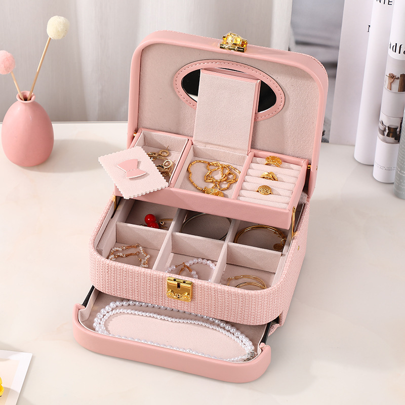 Cross-Border Hot Sale Children's Gift Storage Box Pu Multi-Layer Compartment Jewelry Box Large Capacity Earrings Earrings Jewelry Box