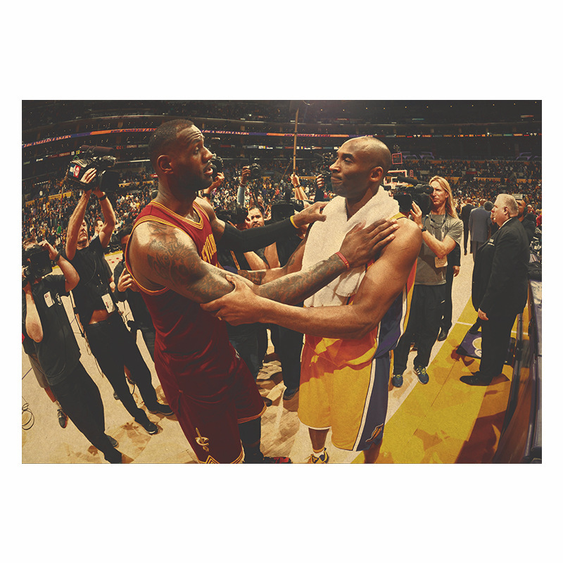 【j009】nba球星詹姆斯与科比b款 复古海报咖啡馆卧室装饰画