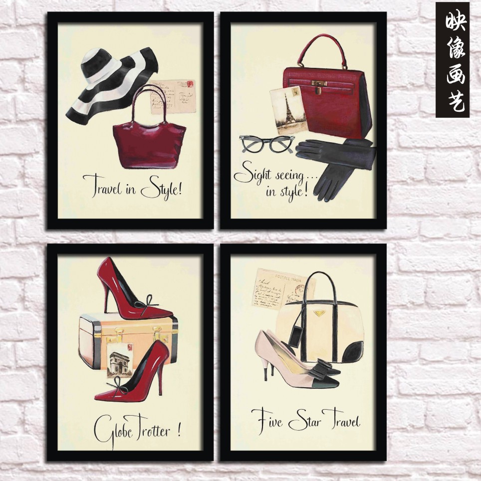 简约时尚服装店装饰画鞋店壁画复古女包高跟鞋女装店挂画创意现代