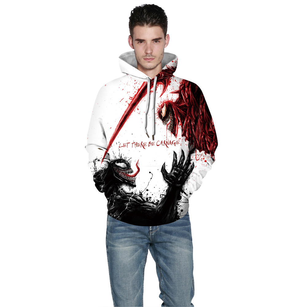 厂家批发毒液venom数码印花情侣休闲带帽长袖卫衣欧美时尚套头衫