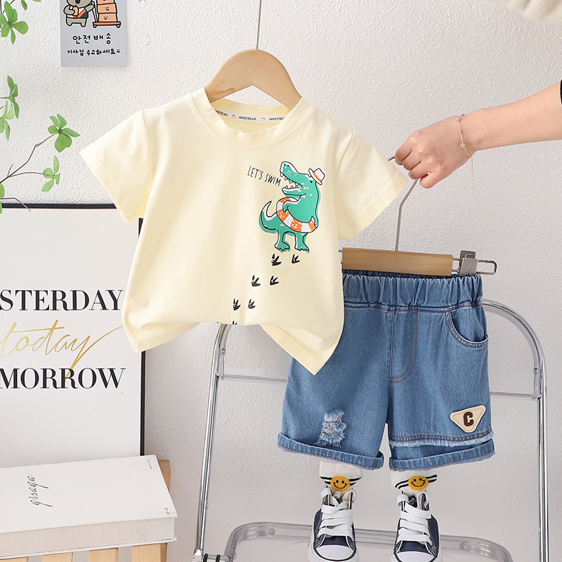 儿童运动套装2024新款男童夏款恐龙短袖衣服宝宝夏季休闲时髦童装