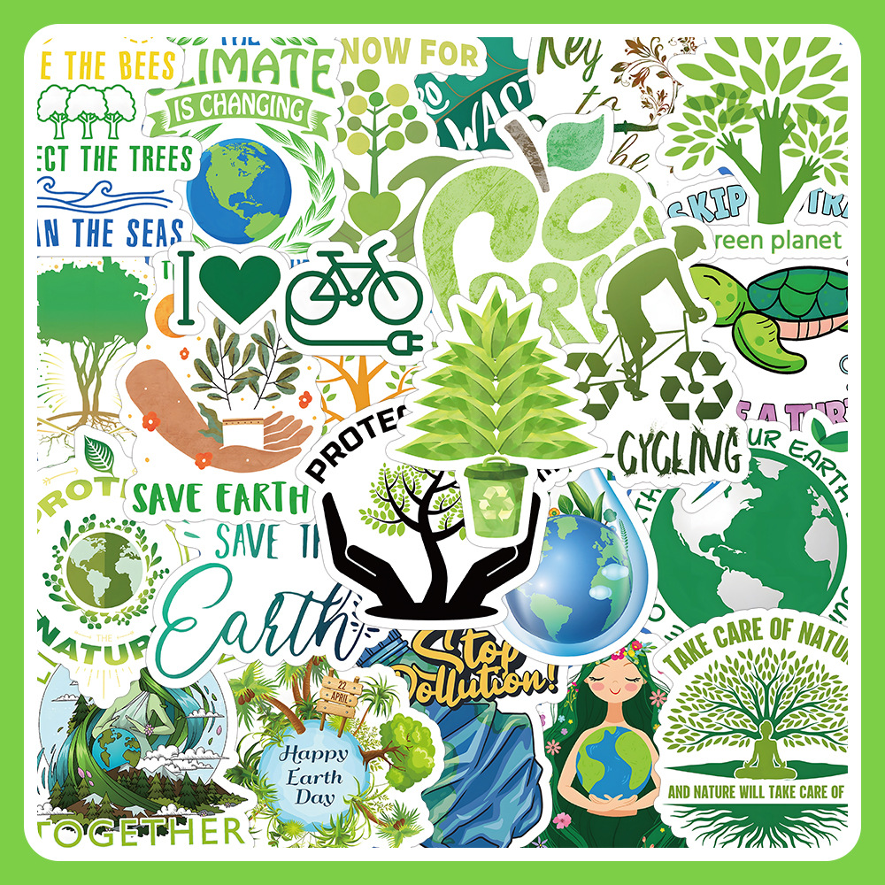 106张绿色环保标志贴纸 保护地球环境创意装饰笔记本个性防水贴画