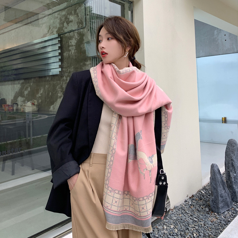 Autumn and Winter New Duplex Printing Mesh Horse Thickened Warm Scarf Office Air-Conditioned Room Nap Cloak Talma