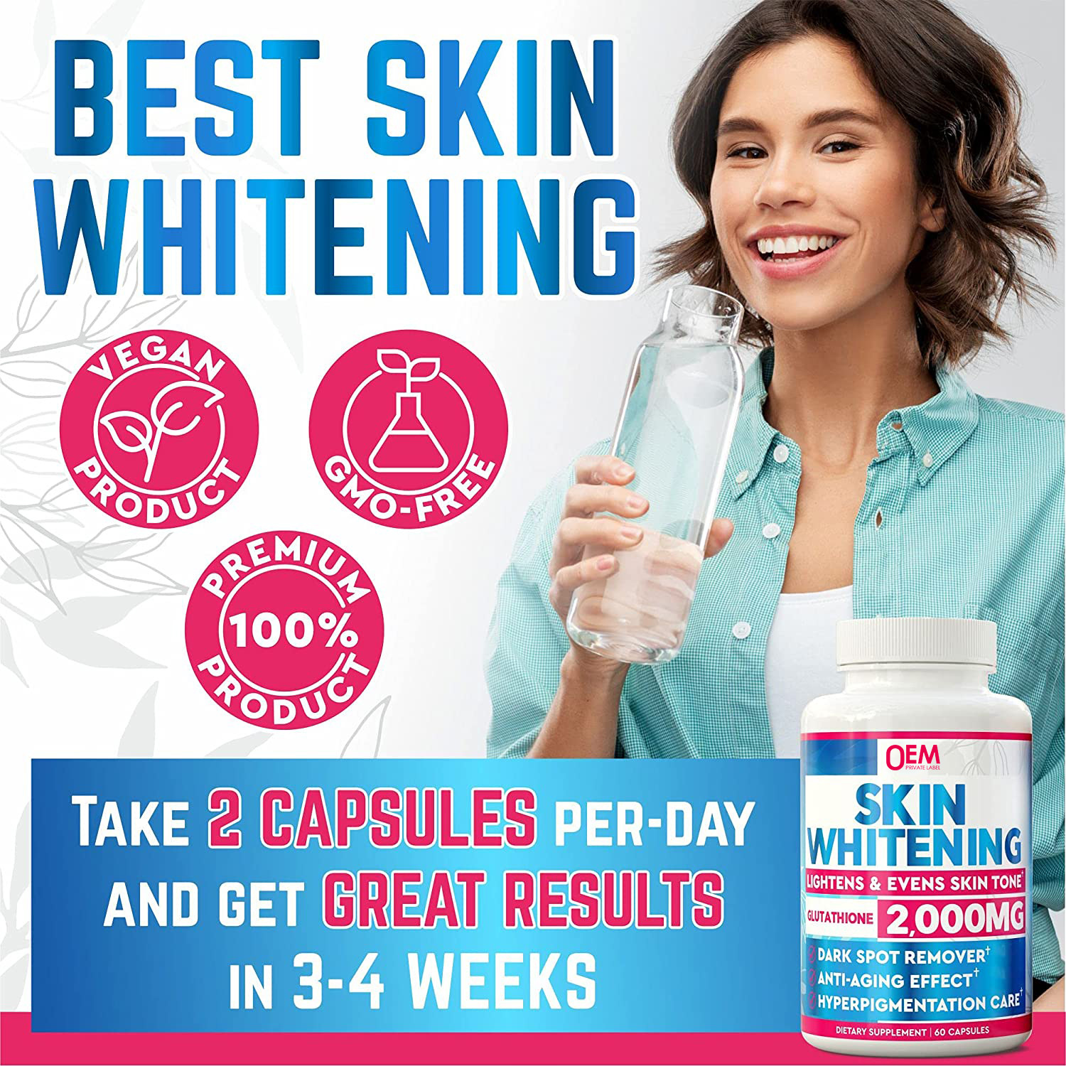 跨境销售热卖品 skin whitening谷胱甘肽美肤胶囊 美肤丸小分子肽