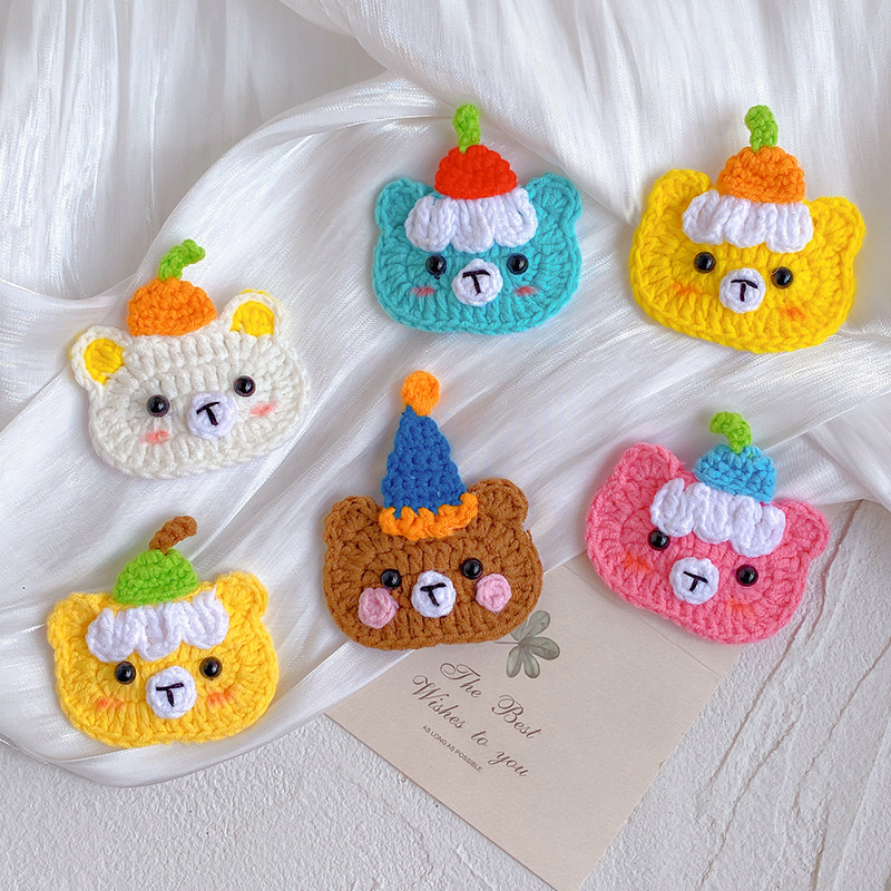 handmade crocheted hat bear hairpin cartoon bear bb clip cute wool knitted cartoon animal hairpin