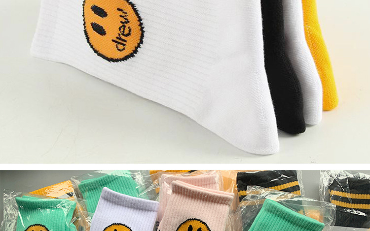 drew house笑脸袜子贾斯汀比伯同款男女运动情侣袜街头长袜潮流
