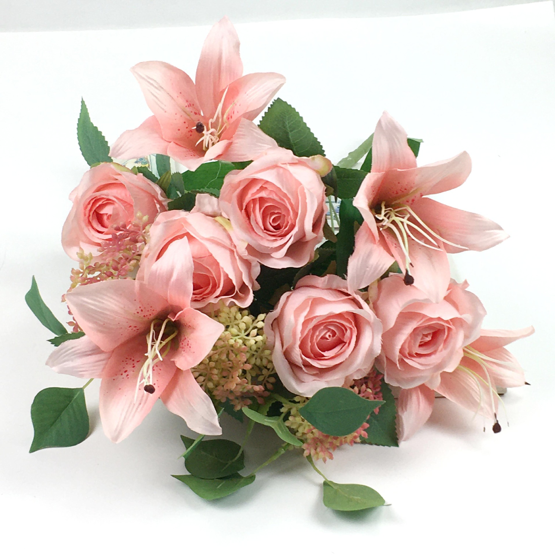 12头百合玫瑰 仿真花假花 婚礼路引插花婚庆家居摄影装饰