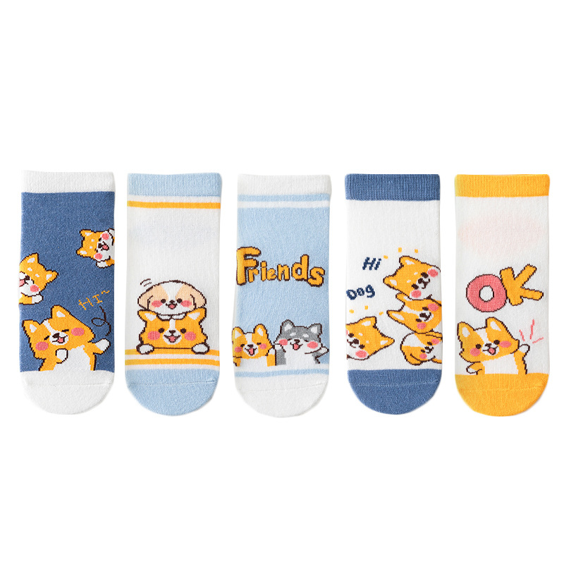 Boys' Socks 24 Spring New Cartoon Corgi Dog Baby Boy Short Socks All-Match and Fresh Students' Socks 1-12 Years Old