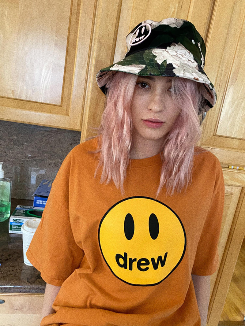 drewhouse笑脸刺绣花卉冰玫瑰渔夫帽子男女潮贾斯汀比伯印花盆帽