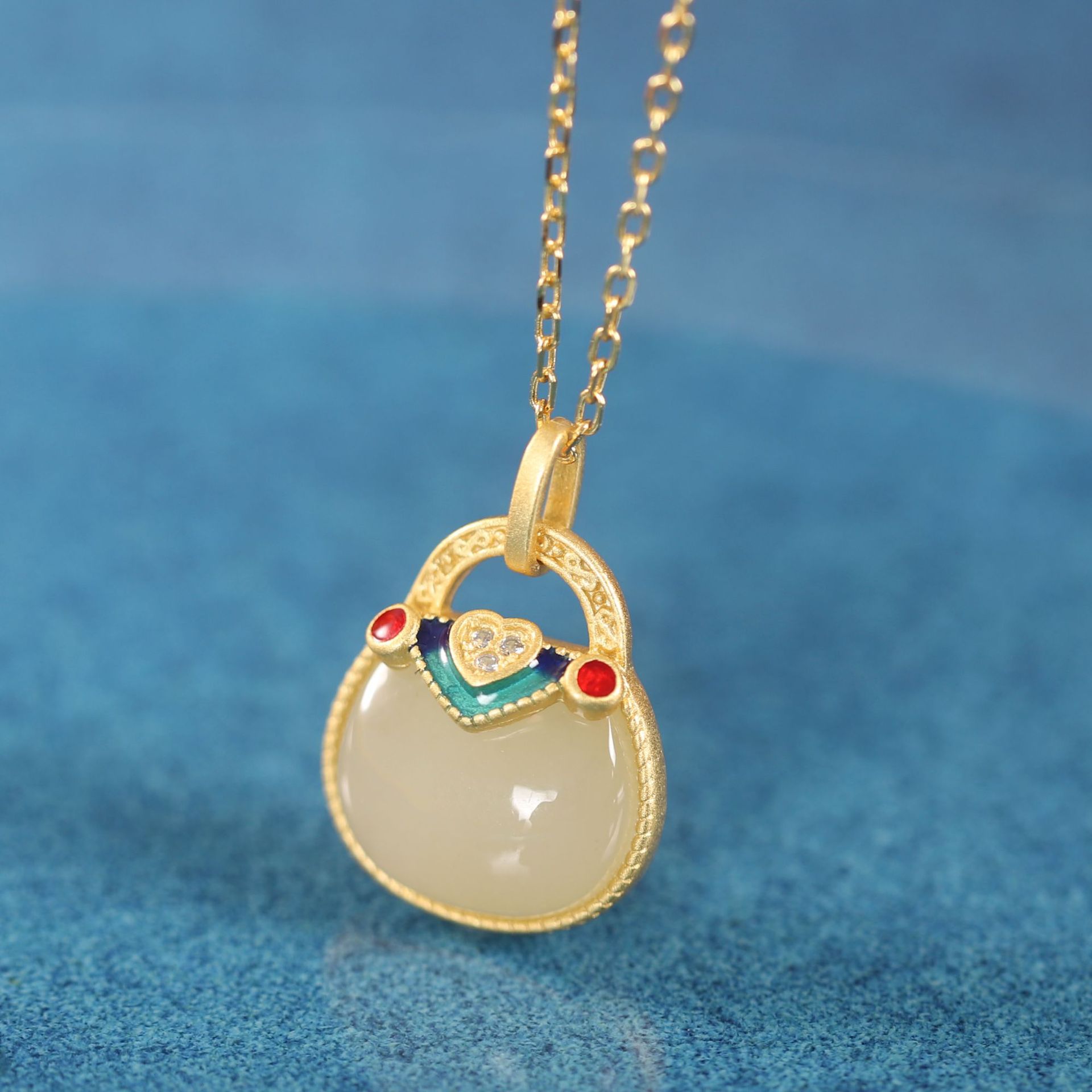 新款和田玉锁包吊坠s925纯银福袋小吊坠民族小包项链女士锁骨链