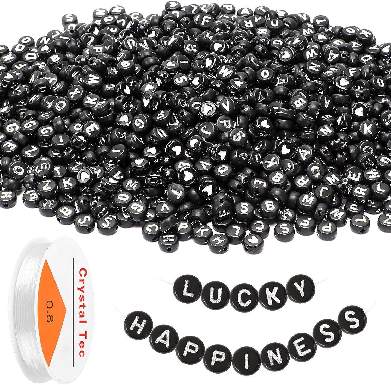 Acrylic White Background Black Word English Beads Plastic Children's Early Education Pinyin Beads Amazon Diy Beaded Accessories