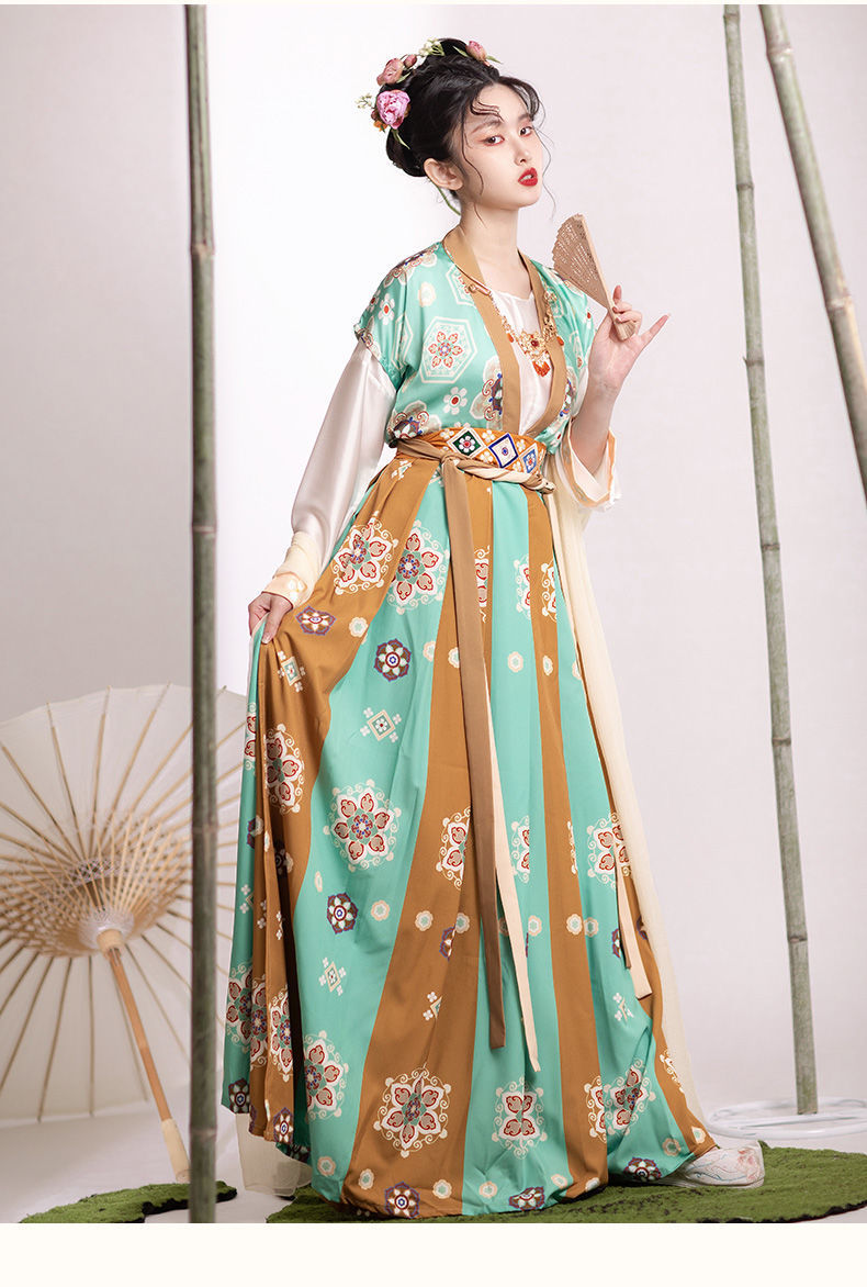 成人汉服女2021夏季唐制褙子半袖齐腰襦裙中国风汉服春夏日常可穿