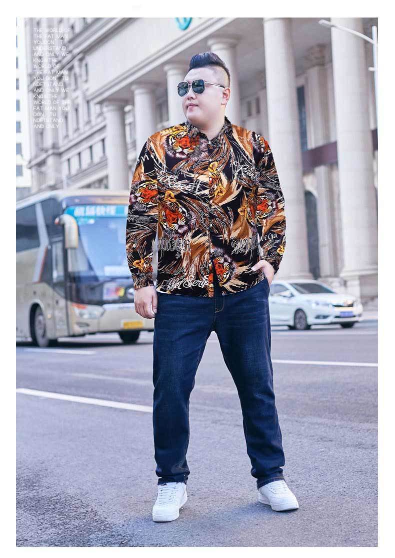 秋冬新款胖子衬衫男大码宽松长袖肥佬衬衫男加肥加大300斤可穿款