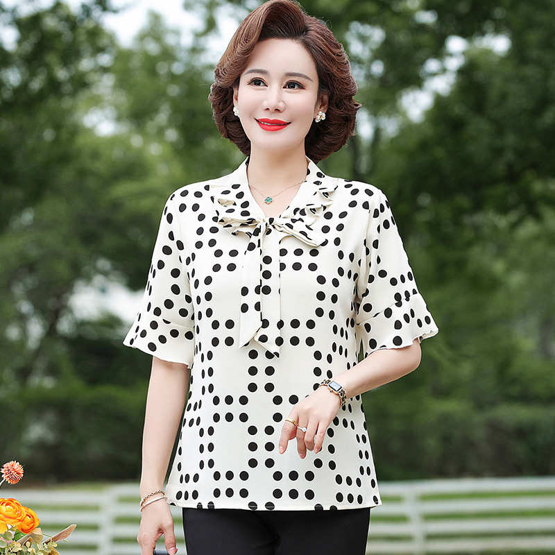 中老年女装宽松夏季新款洋气衬衫上衣妈妈装夏装气质短袖t恤衬衣