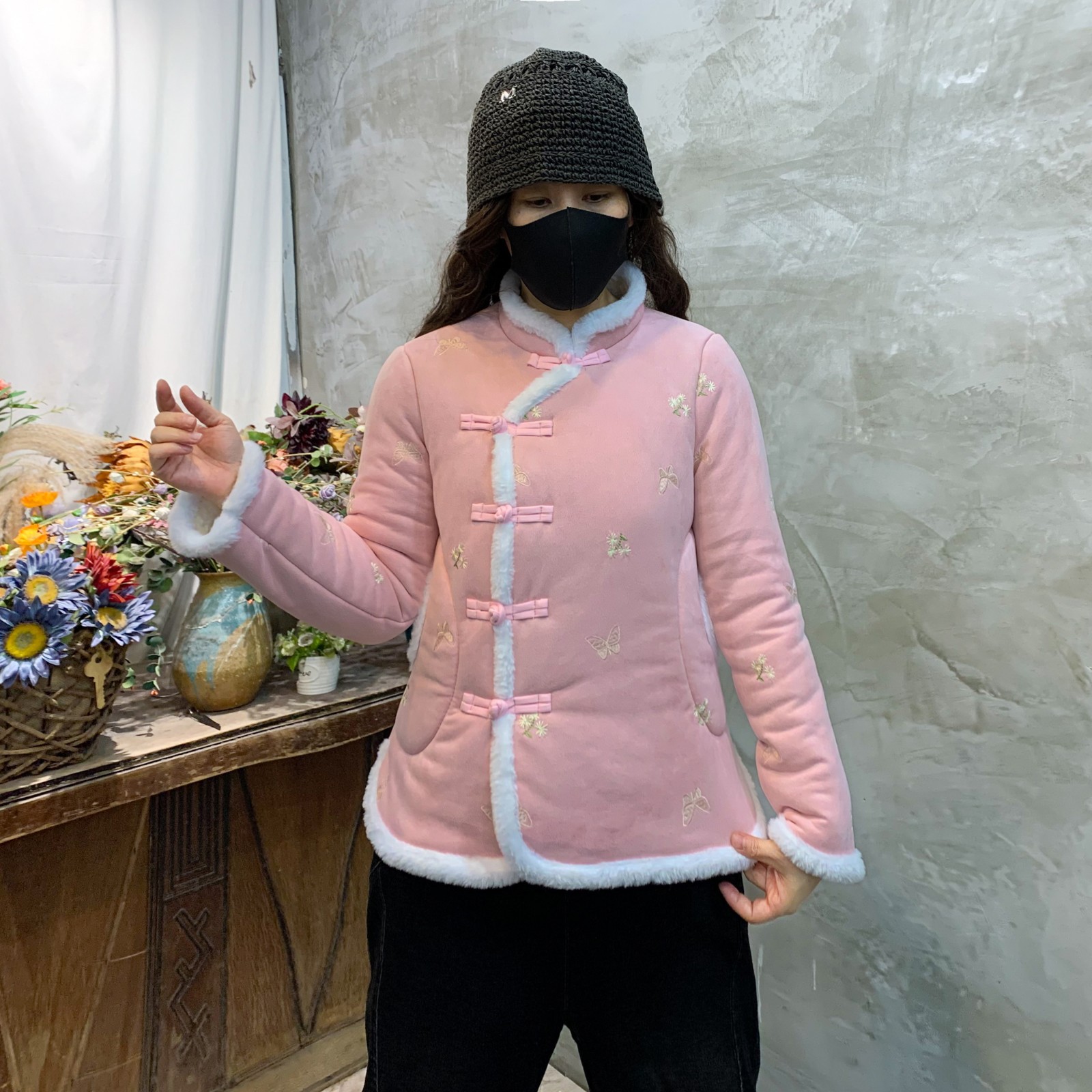 网红东北大花民族中国风棉衣加厚保暖短款花棉服外穿加厚棉衣冬季