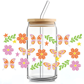 水晶贴纸 透明uv转印贴水晶标贴 16oz 盎司 uv dtf透明玻璃杯贴纸