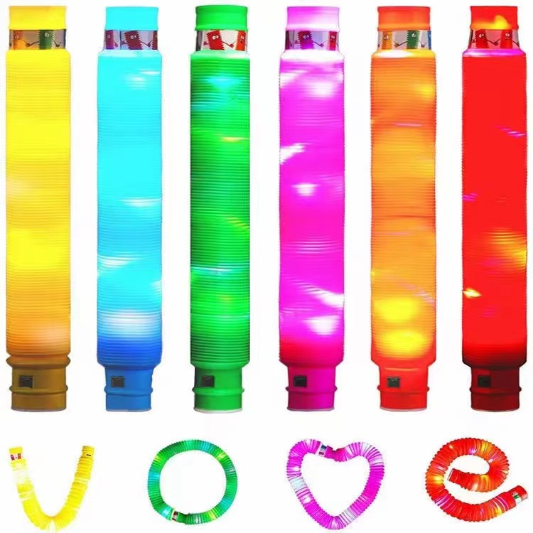 Cross-Border Pop Tube Luminous Pressure Reduction Toy Flash Extension Tube Color Stretch Tube Led Stress Relief Toy