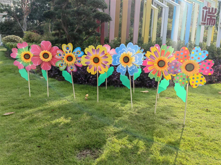 Outdoor Activities Decorative Flower-Shaped Wooden Pole Windmill Color Beautiful Bright Hand Toy Ten Windmill New