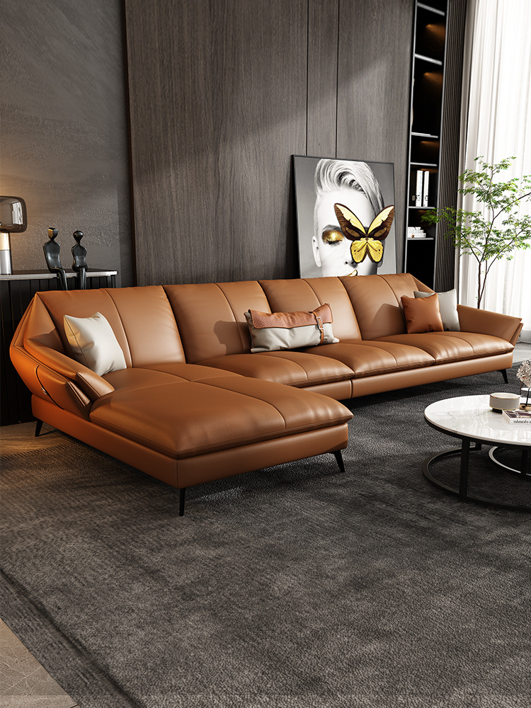 意式极简真皮沙发头层牛皮现代轻奢北欧风格多人位组合纳帕皮沙发