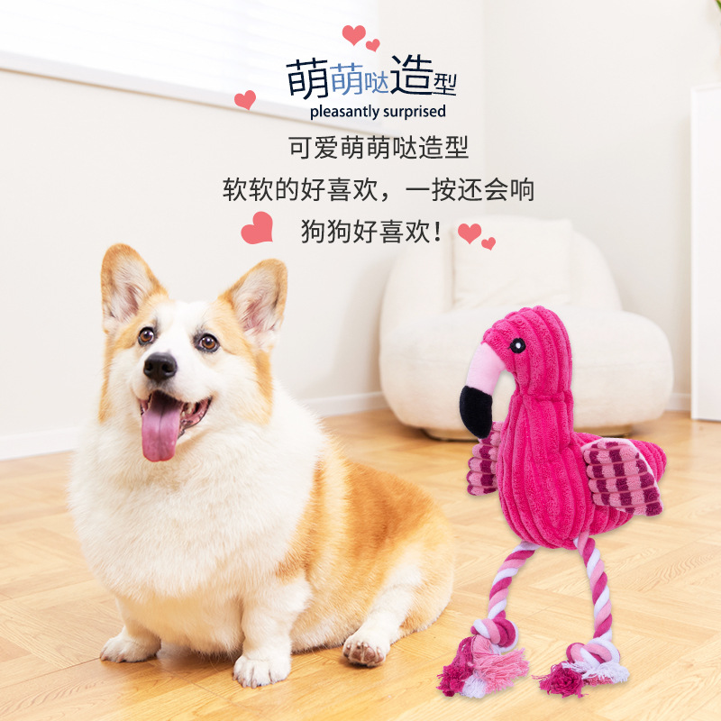 Factory Direct Supply Dog Bite Plush Sound Toy Teeth Cleaning Molar Flamingo Dog Toy Bends and Hitches Dog Bite Rope