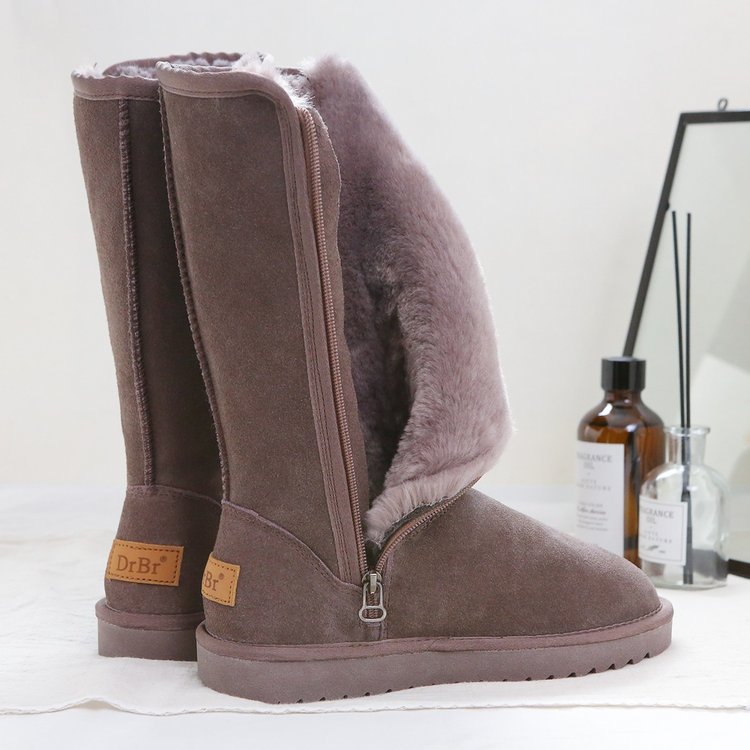 knee-high snow boots women‘s 2024 winter new fleece-lined thickened side zipper suede mid heel long northeast snow boots