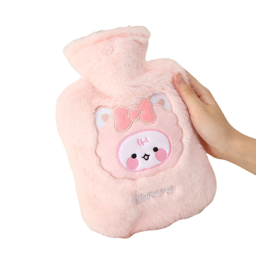 Large Capacity Cute Plush Hot Water Injection Bag Cartoon Girlish Hand Warmer Embroidery Winter Warm Hot Pack