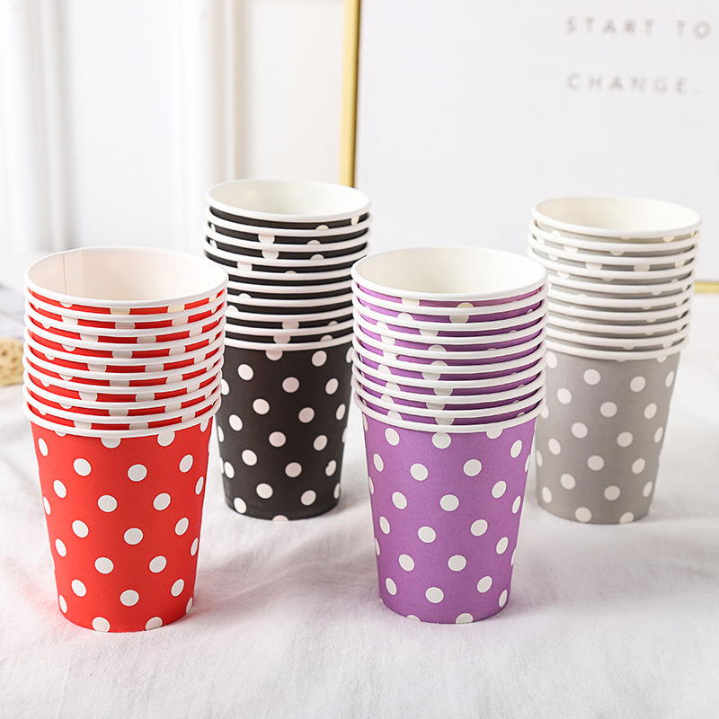 Disposable 250ml Birthday Party Colorful Dot Paper Cup 9 Oz Dot Paper Cup Party Supplies in Stock Wholesale