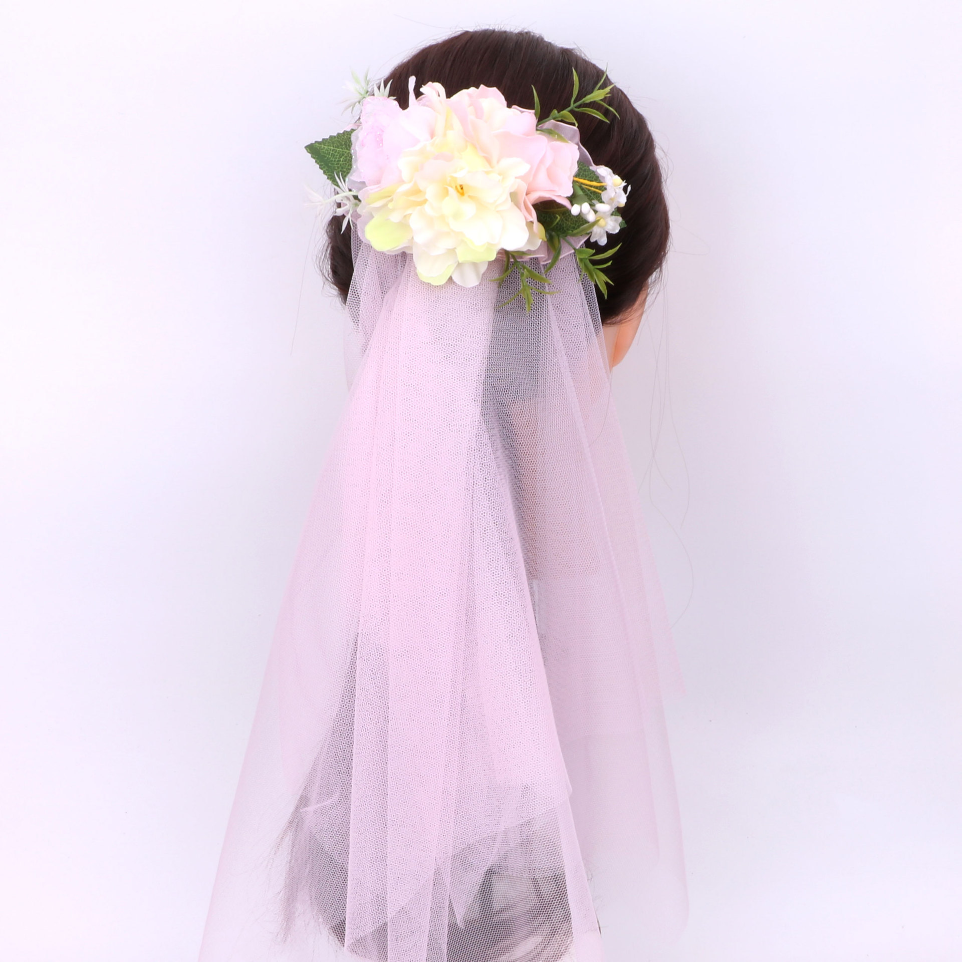 公主头纱插梳甜美粉儿童小女孩发饰花朵婚纱拍照宝宝生日儿童齿梳