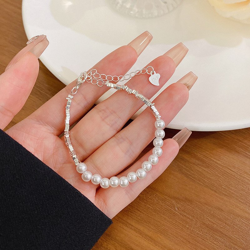 Korean Vintage Pearl Bracelet Female Ins Style High Sense Niche Titanium Steel Bracelet Couple Bracelet Hand Jewelry Wholesale